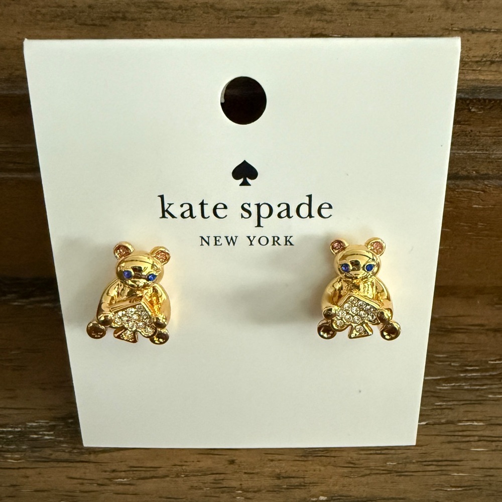 Kate Spade‎ Oh What Fun Spade Teddy Bear Stud Earrings NWT